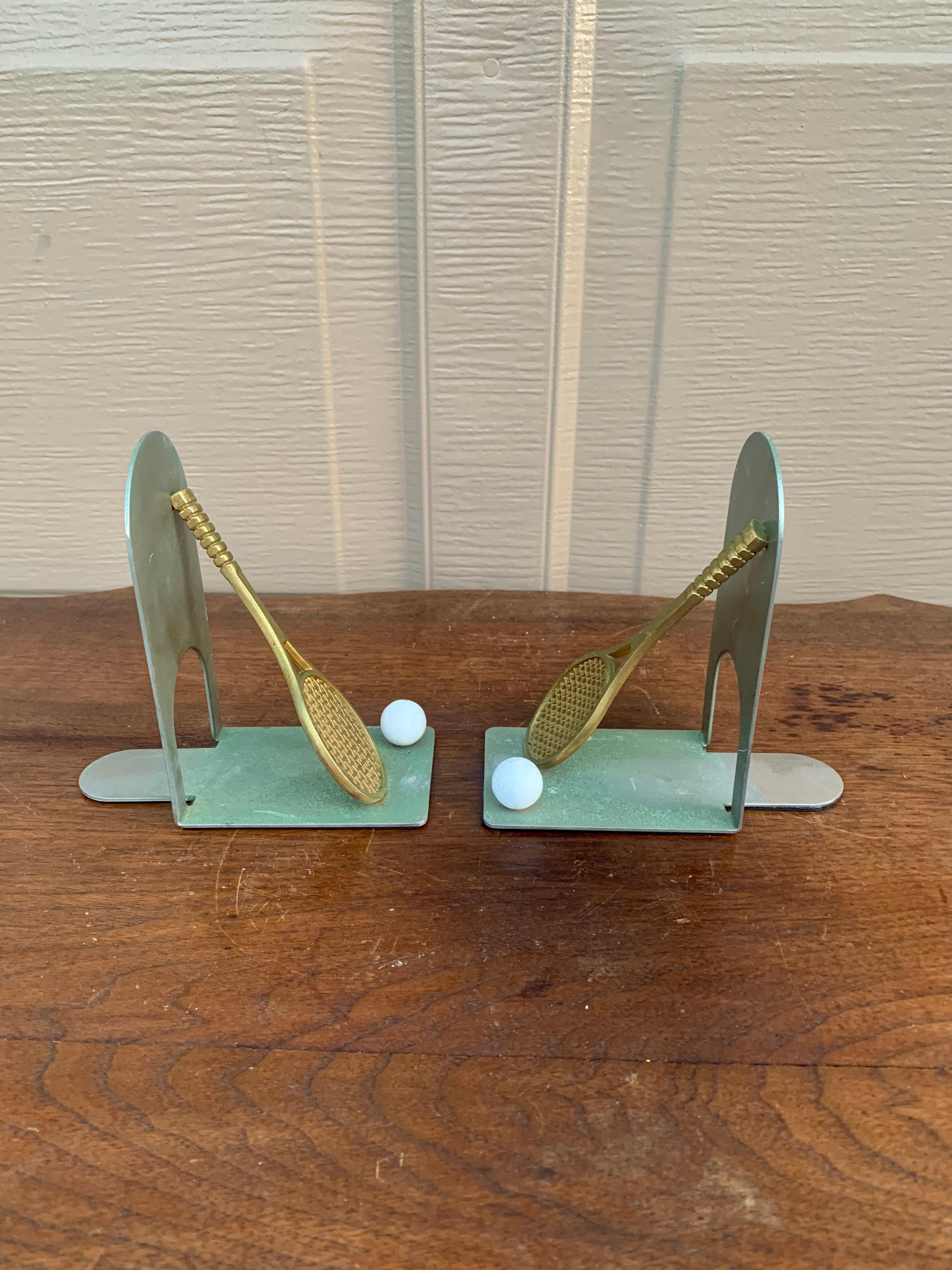 Vintage Cast Brass Double Tennis Racket Bookends, Pair For Sale 4