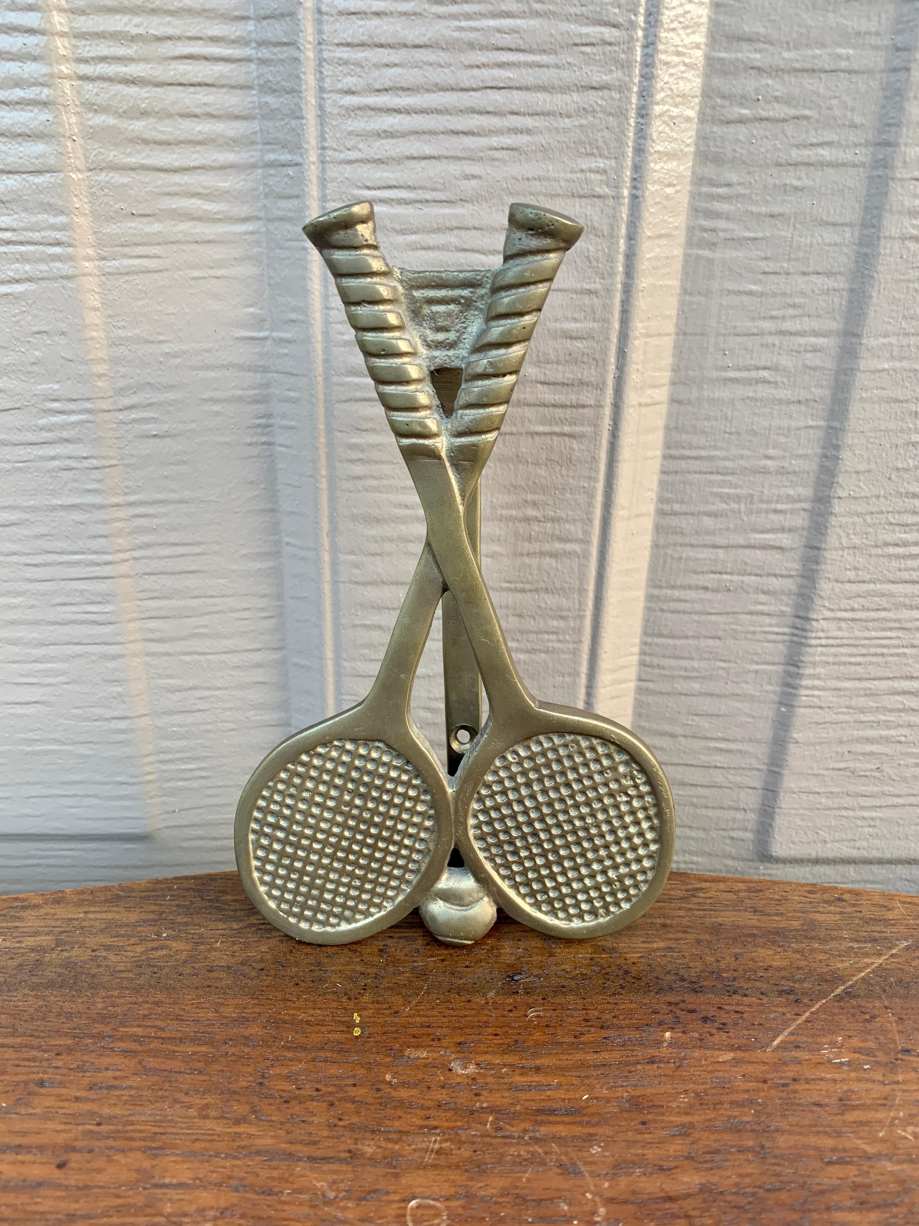 Vintage Cast Brass Double Tennis Racket Door Knocker 2