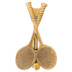 Battente per porta con doppia racchetta da tennis in ottone fuso vintage