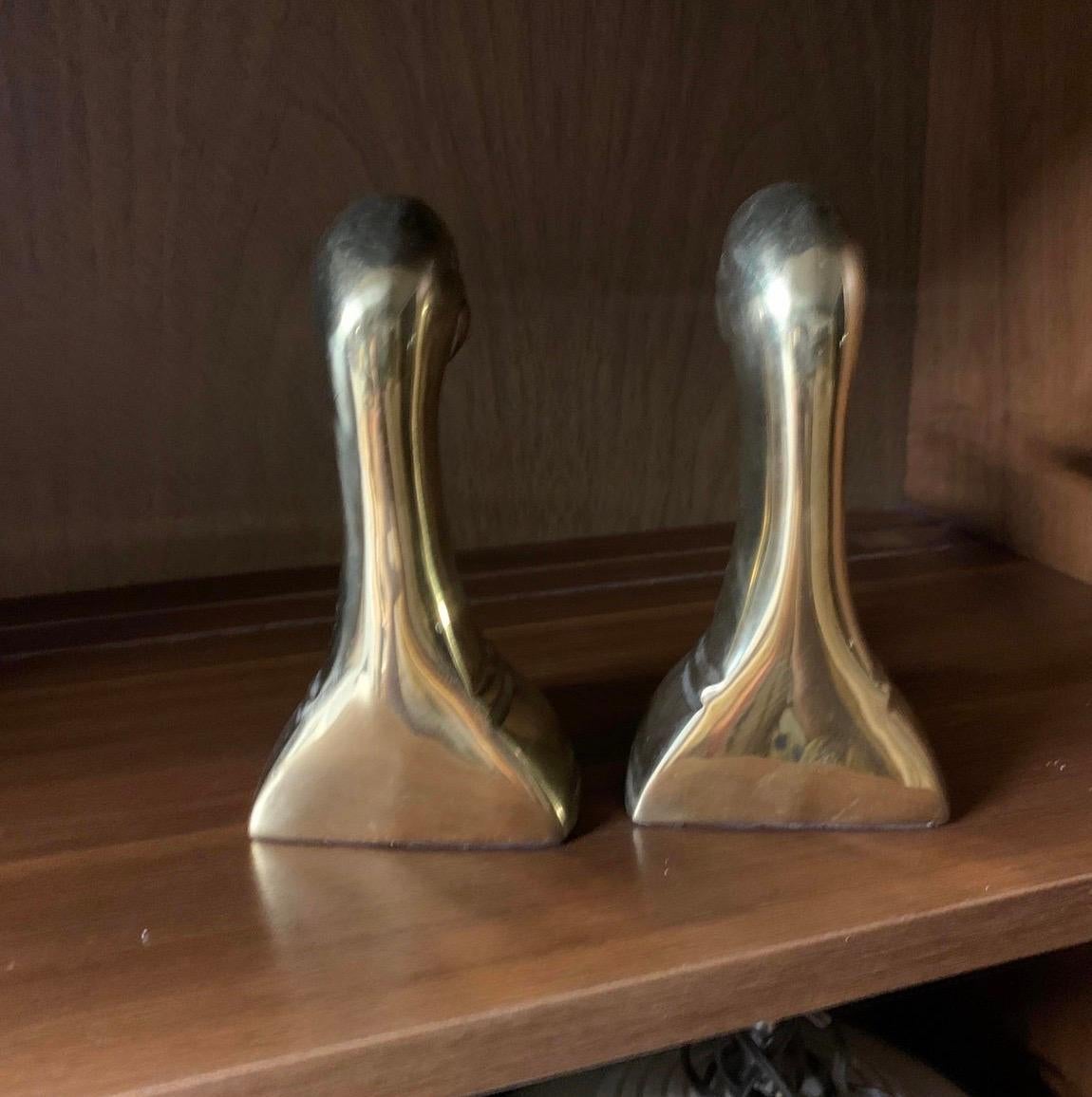 20th Century Vintage Cast Brass Duck Head Bookends, a Pair