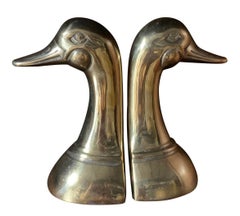 Vintage Cast Brass Duck Head Bookends, a Pair
