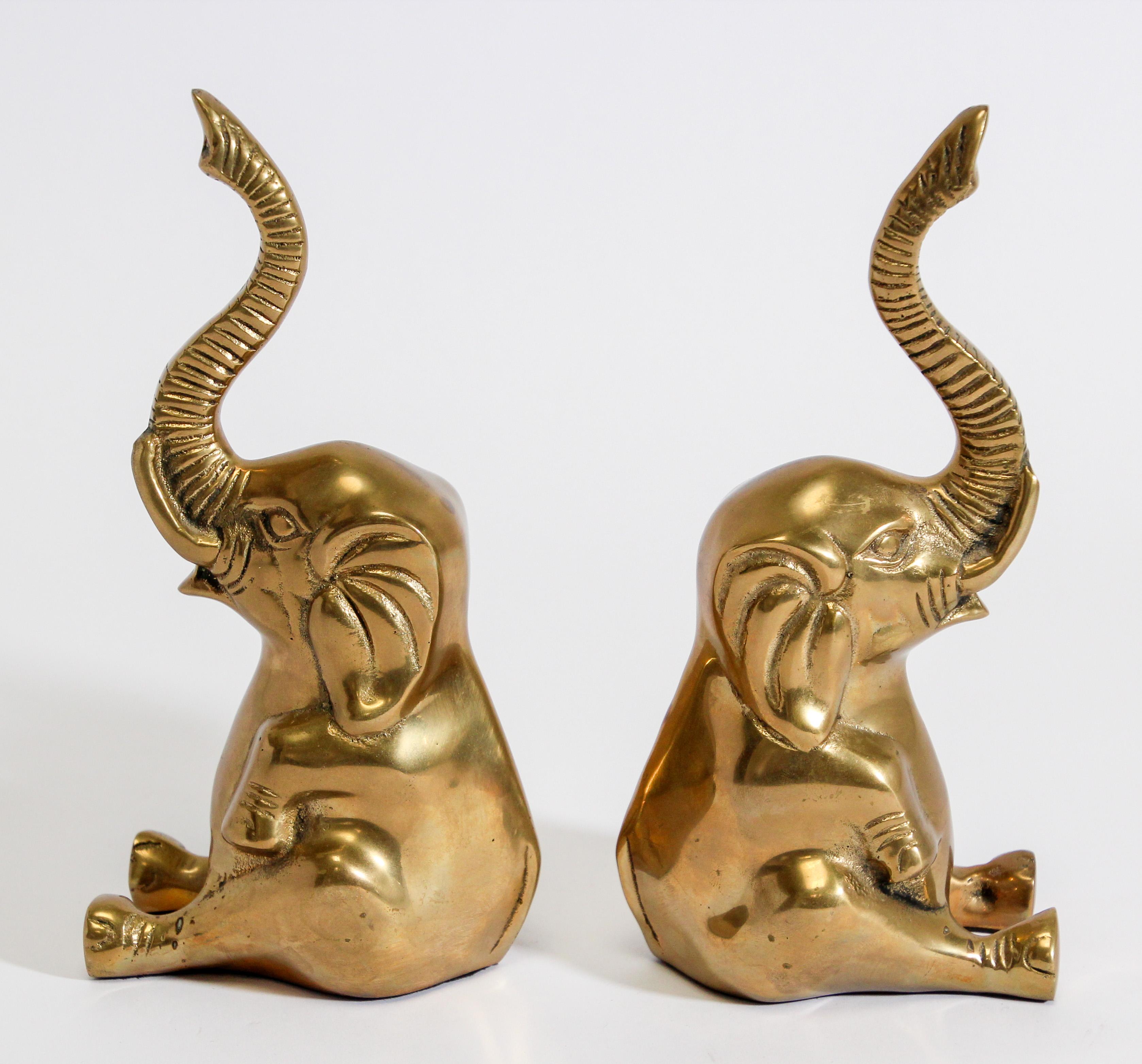 Vintage Cast Brass Elephant Sculpture Book Ends Paper Weight 5