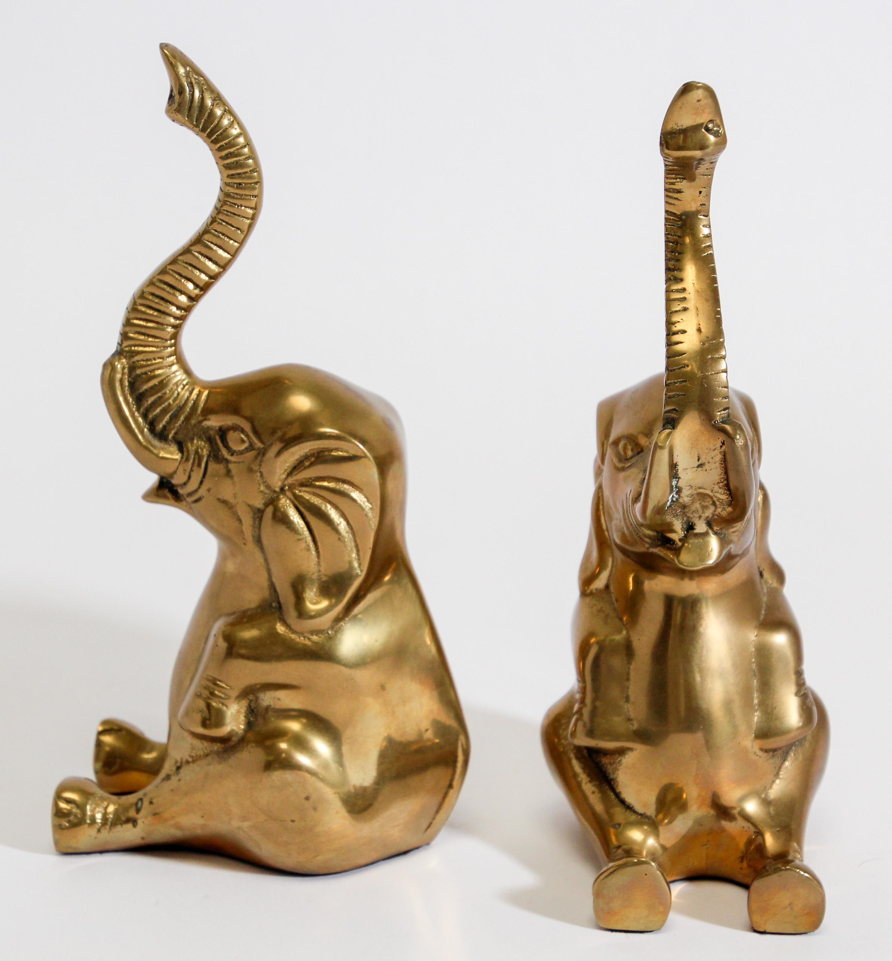 Anglo Raj Vintage Cast Brass Elephant Sculpture Book Ends Paper Weight