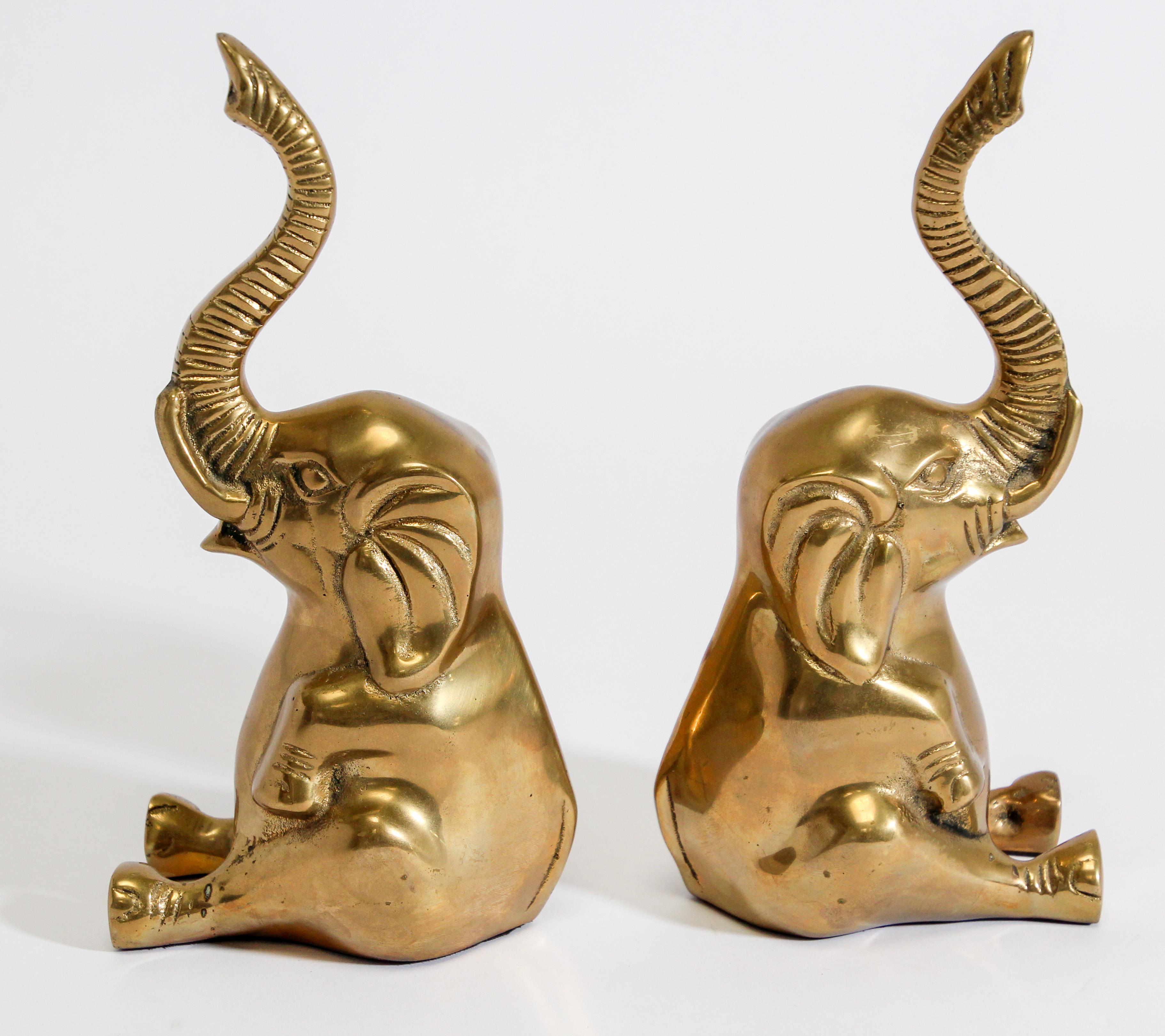 Vintage Cast Brass Elephant Sculpture Book Ends Paper Weight In Good Condition In North Hollywood, CA