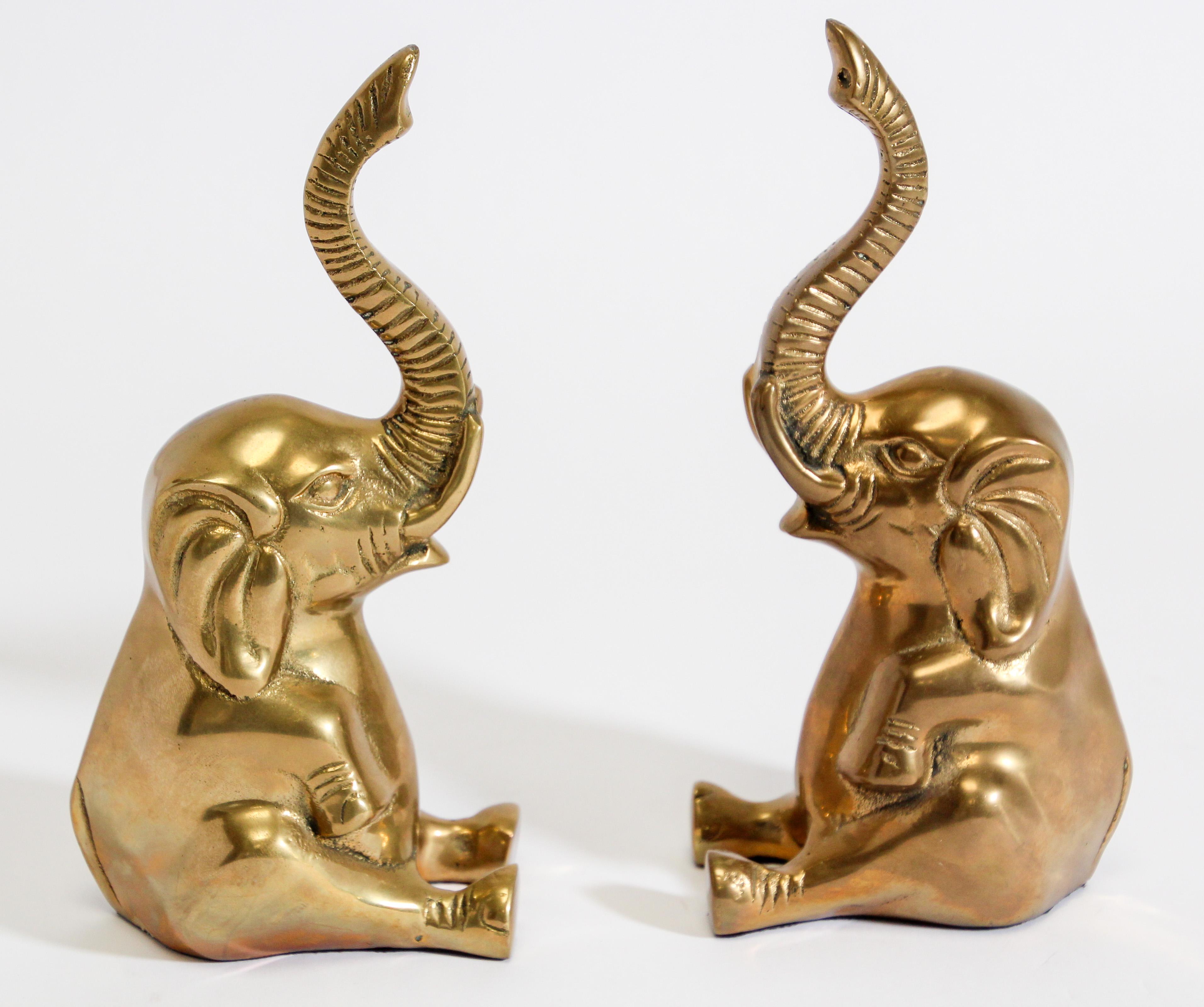 20th Century Vintage Cast Brass Elephant Sculpture Book Ends Paper Weight