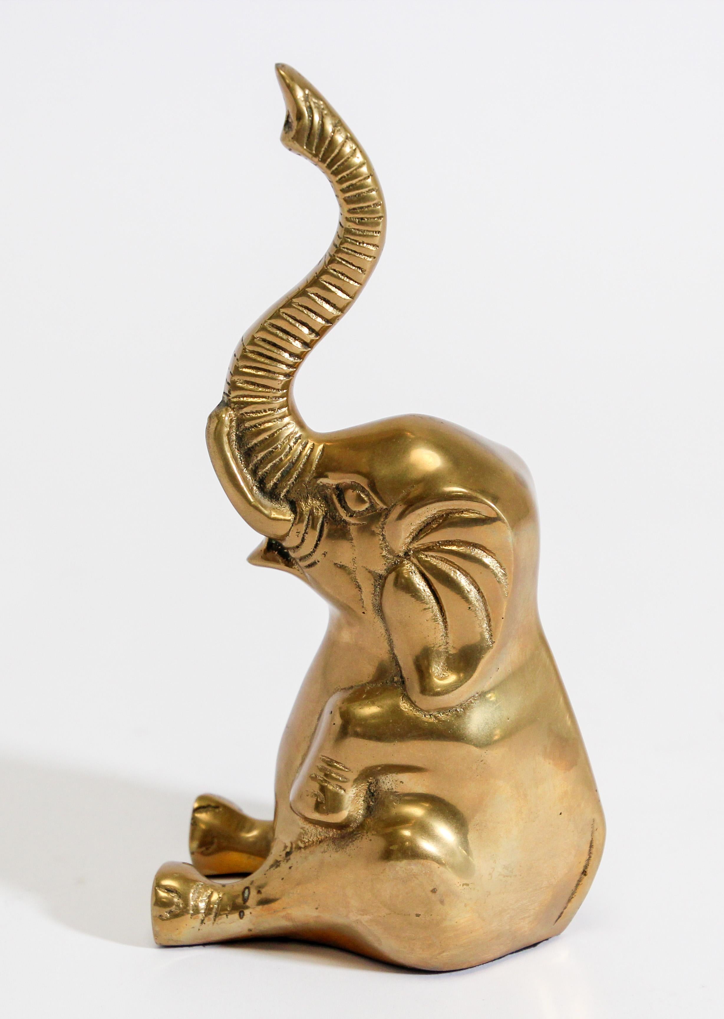 Vintage Cast Brass Elephant Sculpture Book Ends Paper Weight 2