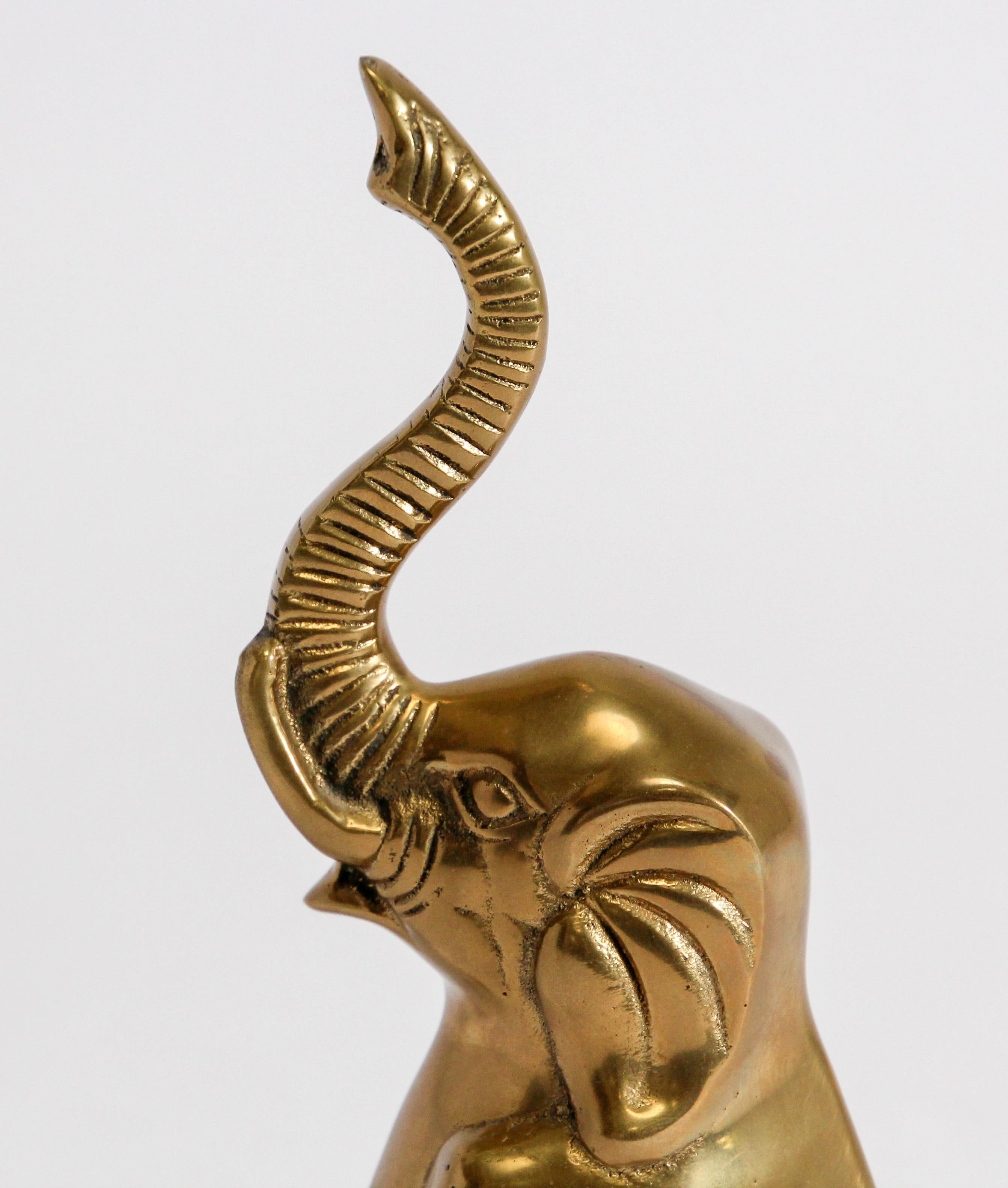 Vintage Cast Brass Elephant Sculpture Book Ends Paper Weight 3