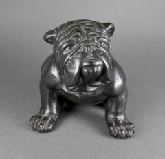Vintage Cast Brass English Bulldog Sculpture Figurine With Dark Patina