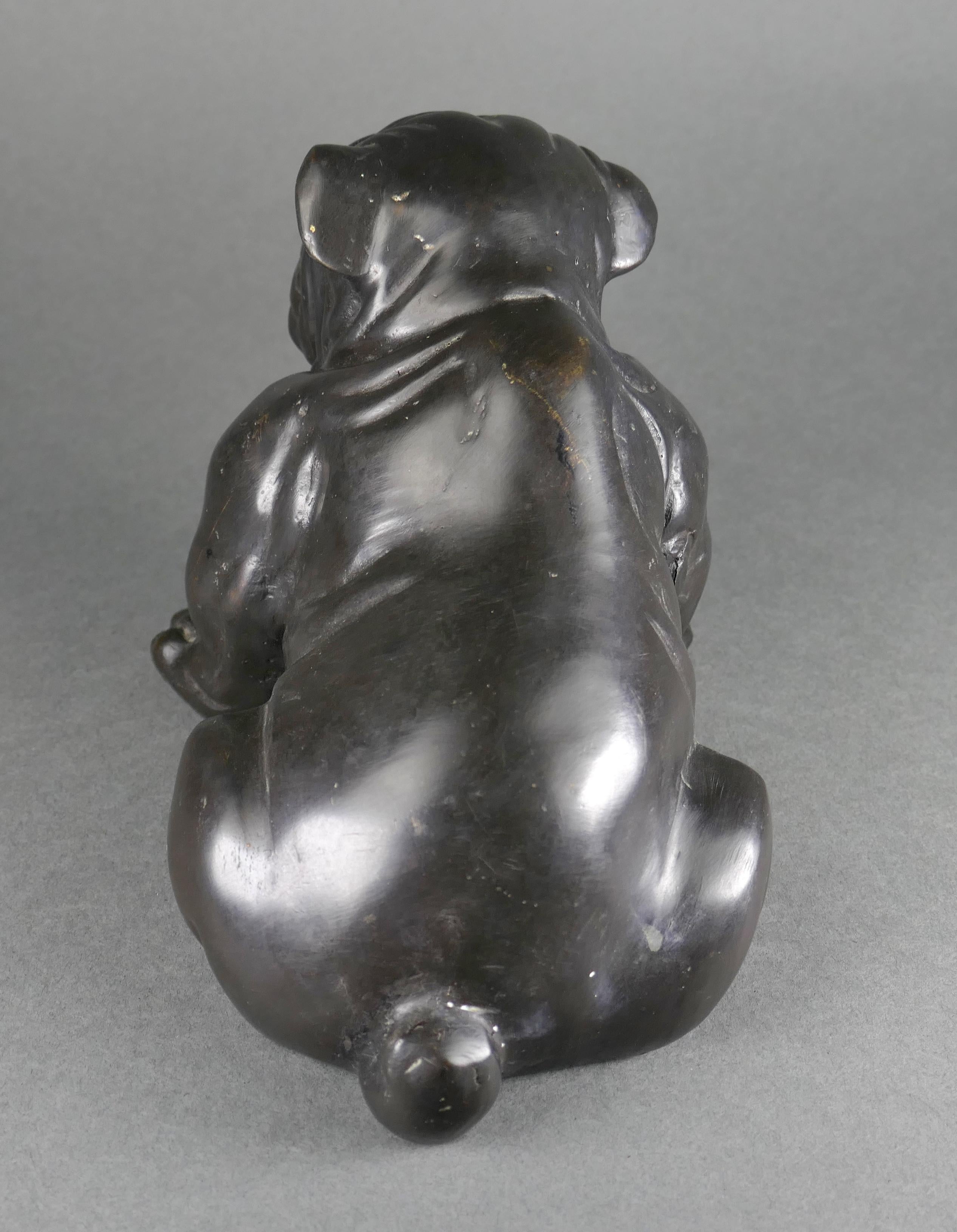 Escultura vintage de latón fundido de Bulldog inglés con pátina oscura en Bueno estado para la venta en San Juan Capistrano, CA
