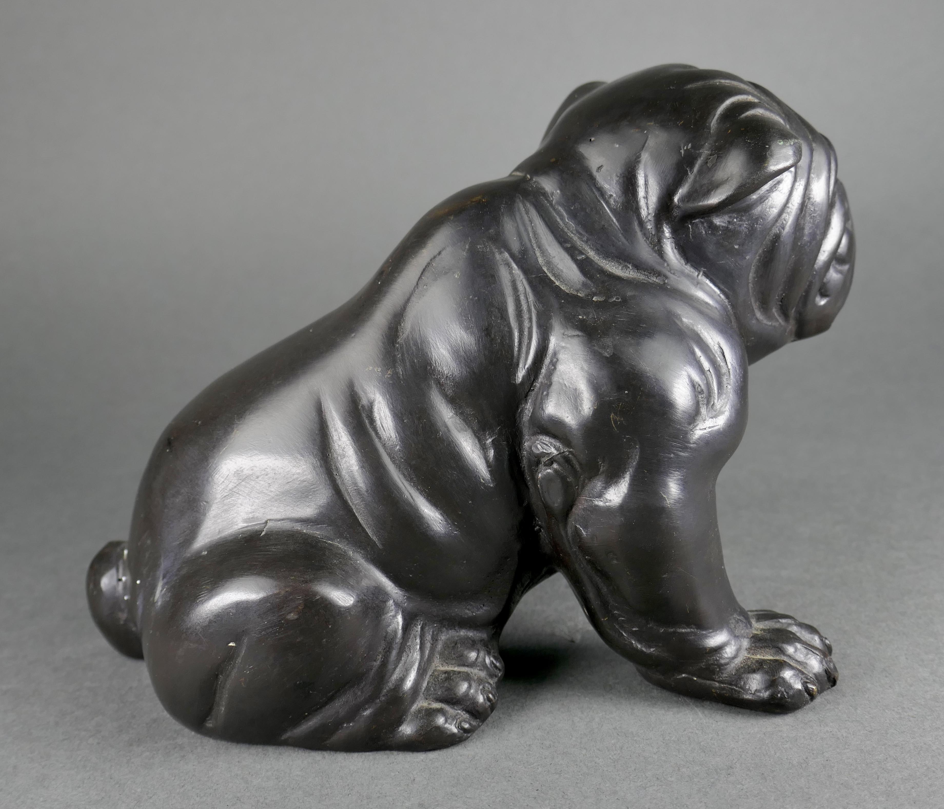 Escultura vintage de latón fundido de Bulldog inglés con pátina oscura siglo XX en venta