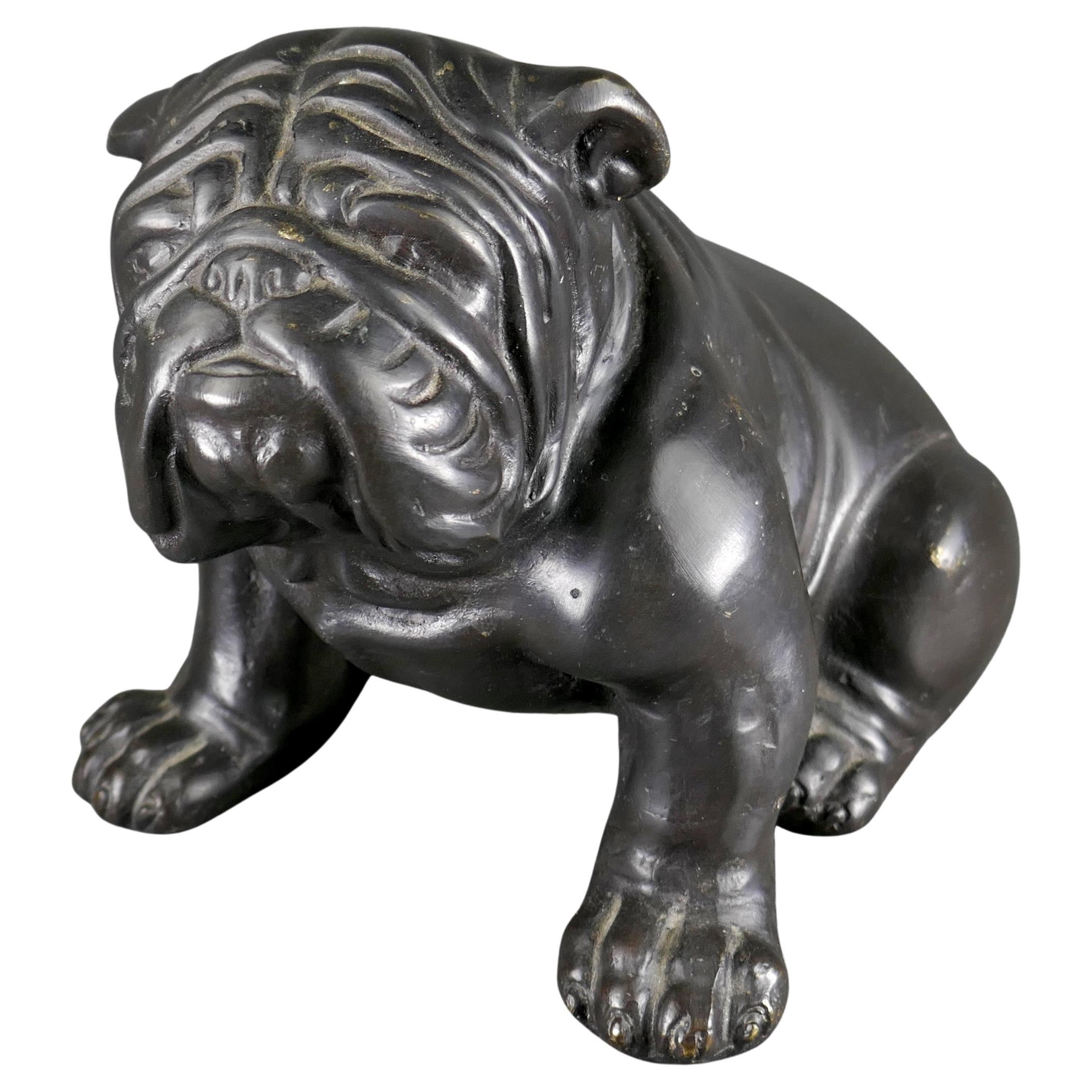 Vintage Cast Brass English Bulldog Sculpture Figurine With Dark Patina