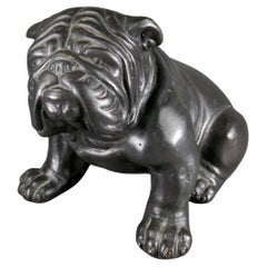 Vintage Cast Brass English Bulldog Sculpture Figurine With Dark Patina