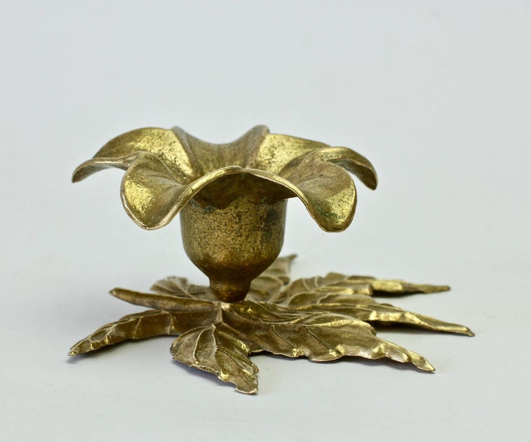 Vintage Cast Brass Flower and Leaf Candlestick Holder or Candelabra