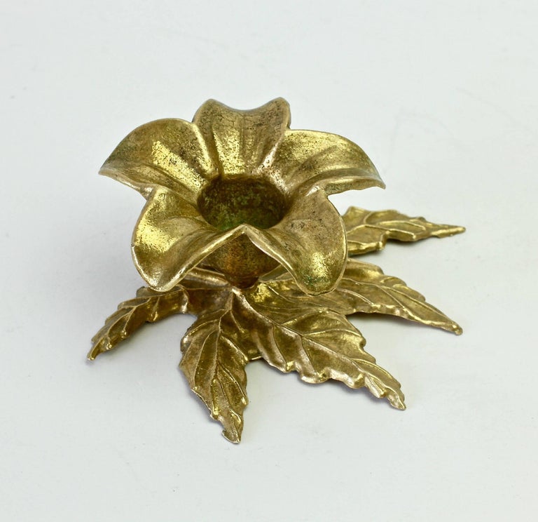 Vintage Cast Brass Flower and Leaf Candlestick Holder or Candelabra, circa 1940s at 1stDibs