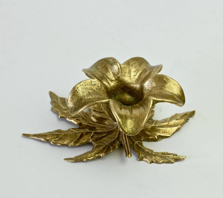 Vintage Cast Brass Flower and Leaf Candlestick Holder or Candelabra