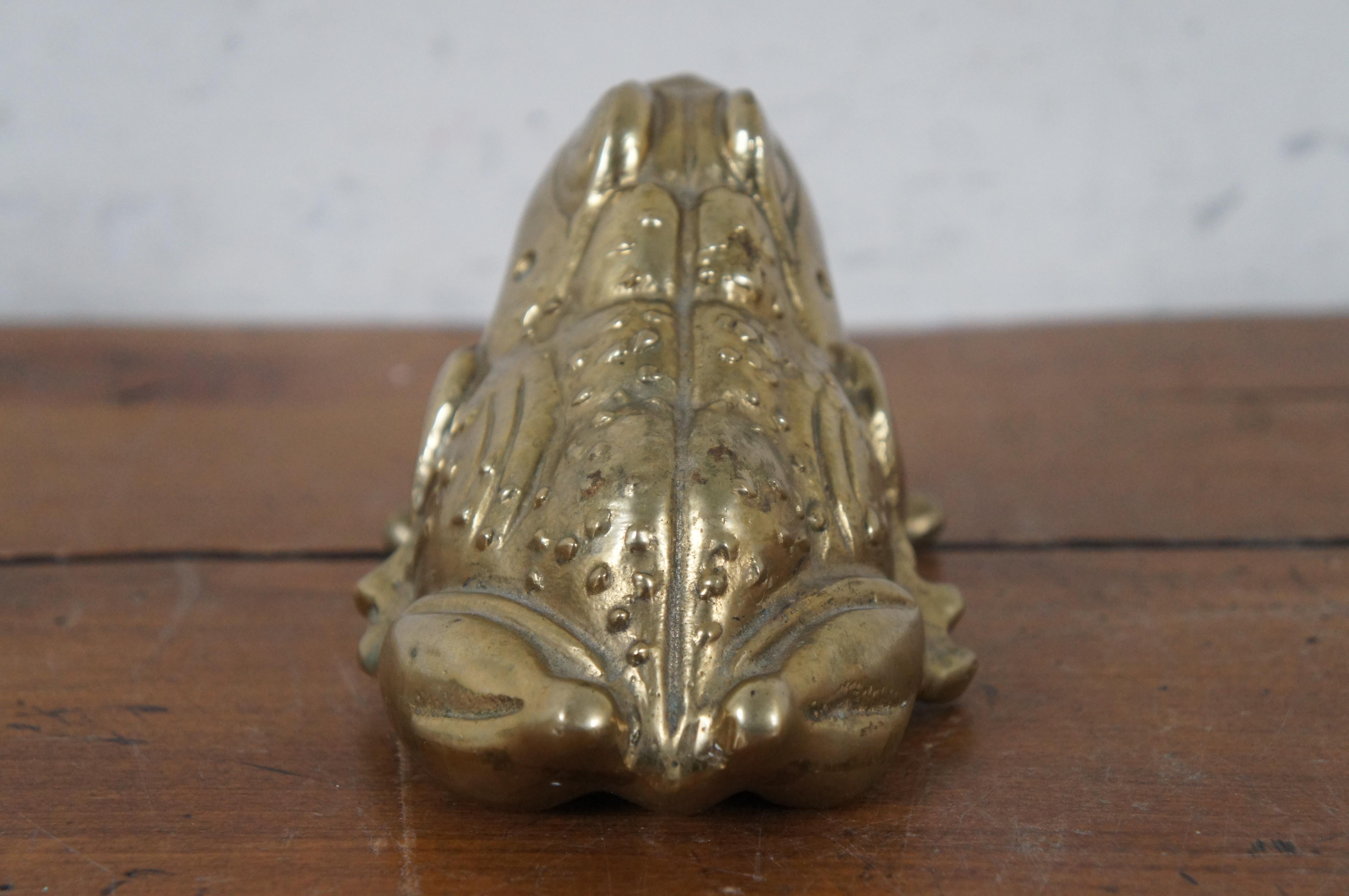 Vintage Cast Brass Frog Toad Letter Holder Figurine Paperweight 5.5