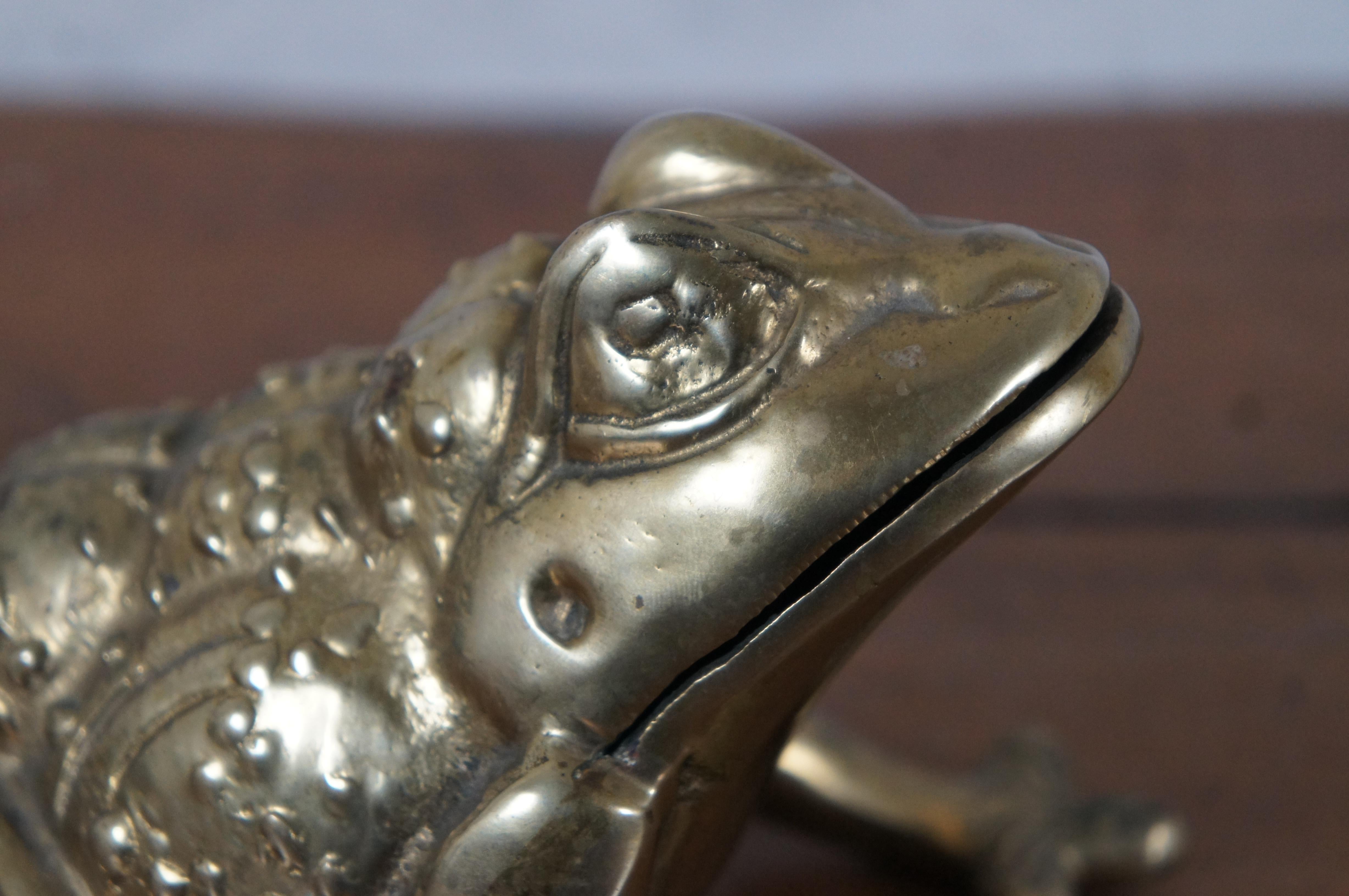 Vintage Cast Brass Frog Toad Letter Holder Figurine Paperweight 5.5