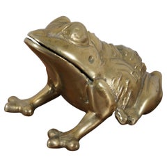 Vintage Cast Brass Frog Toad Letter Holder Figurine Paperweight 5.5"