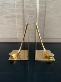 Vintage Cast Brass Golf Club Bookends, Pair