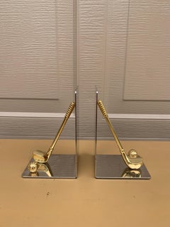Vintage Cast Brass Golf Club Bookends, Pair