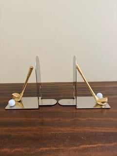 Vintage Cast Brass Golf Club Bookends, Pair