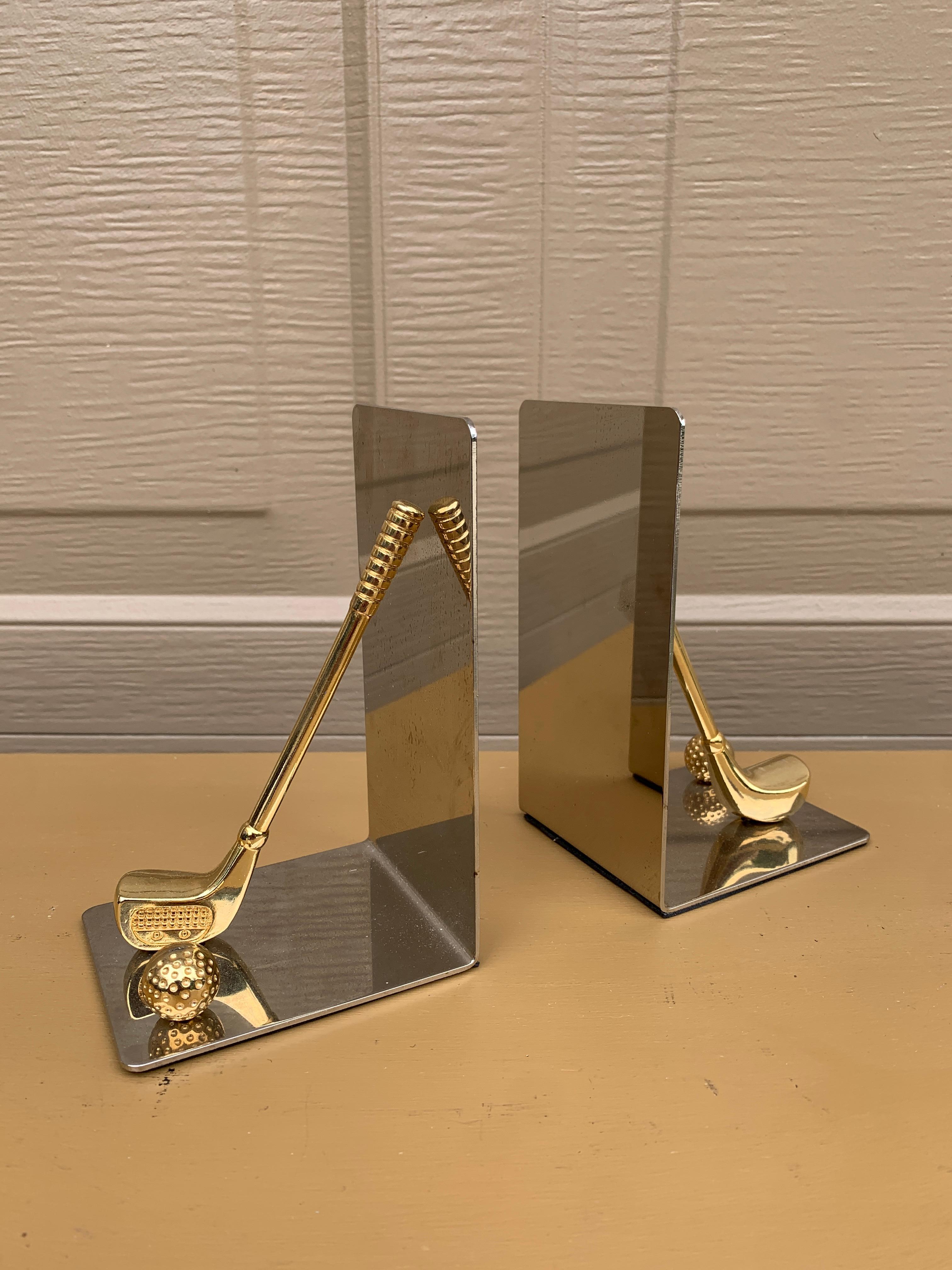 Taiwanese Vintage Cast Brass Golf Club Bookends, Pair For Sale