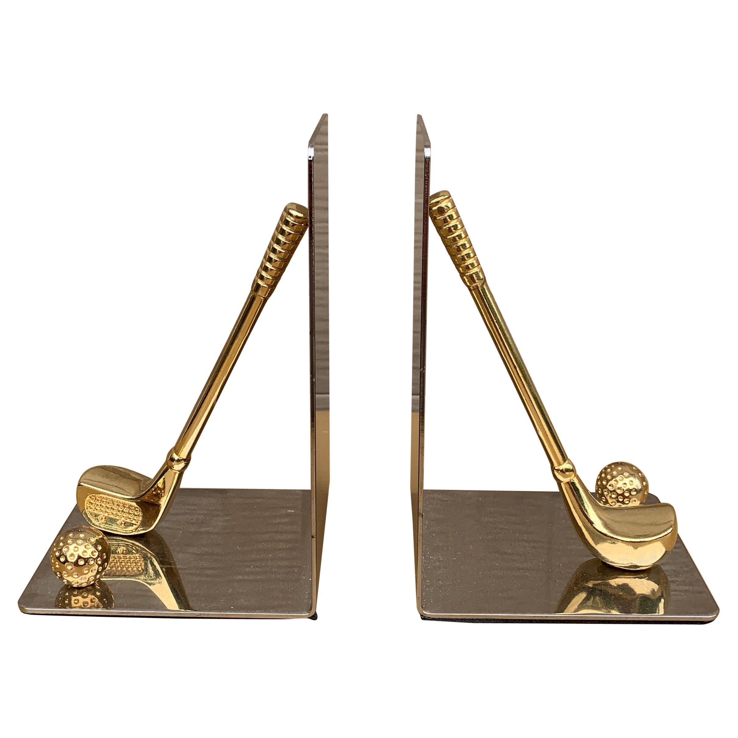 Vintage Cast Brass Golf Club Bookends, Pair For Sale