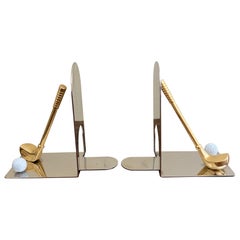 Vintage Cast Brass Golf Club Bookends, Pair