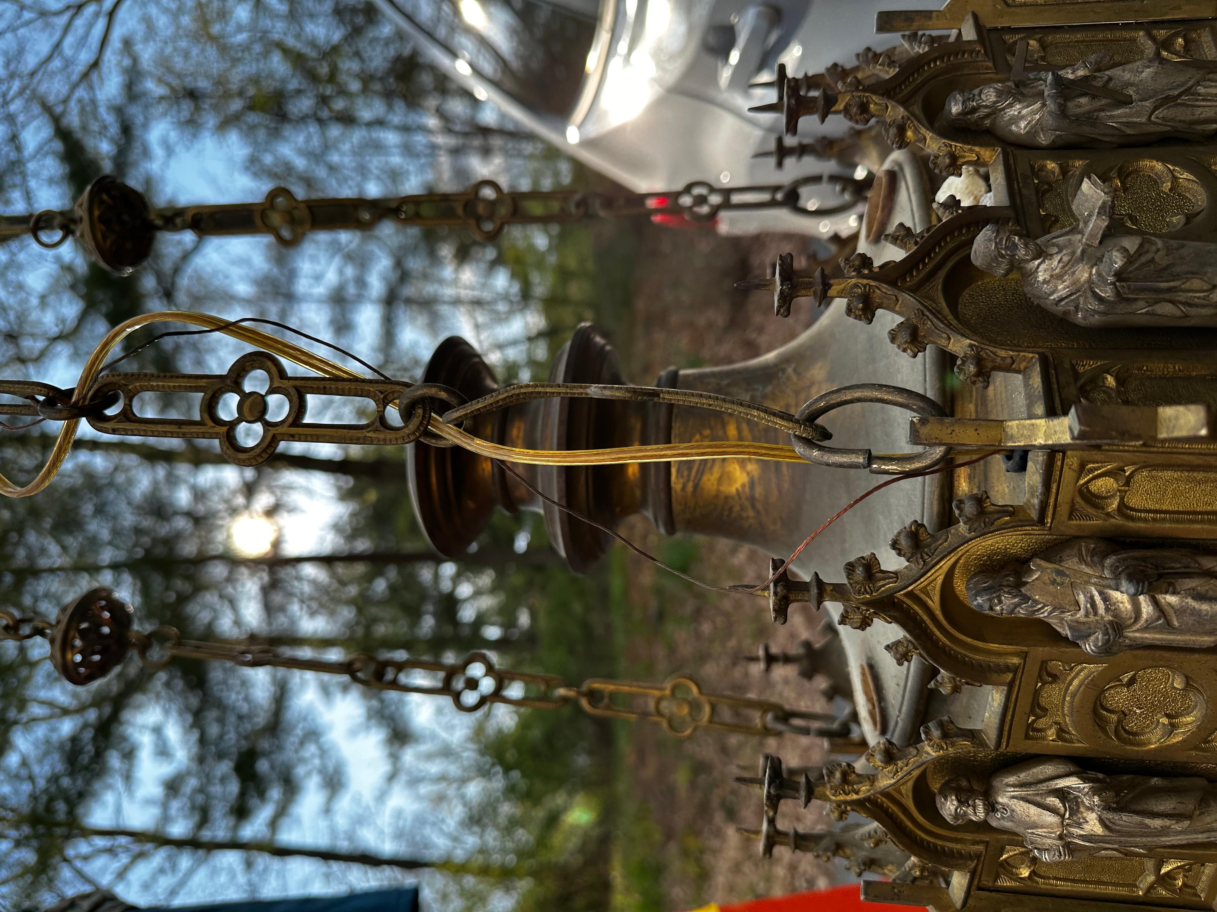 American Vintage Cast Brass Hanging Fixture Depicting the 12 Apostles For Sale