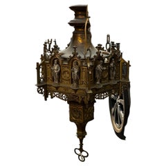 Antique Cast Brass Hanging Fixture Depicting the 12 Apostles