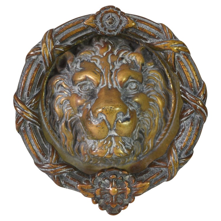 Vintage Cast Brass Lion Head Door Knocker For Sale at 1stDibs