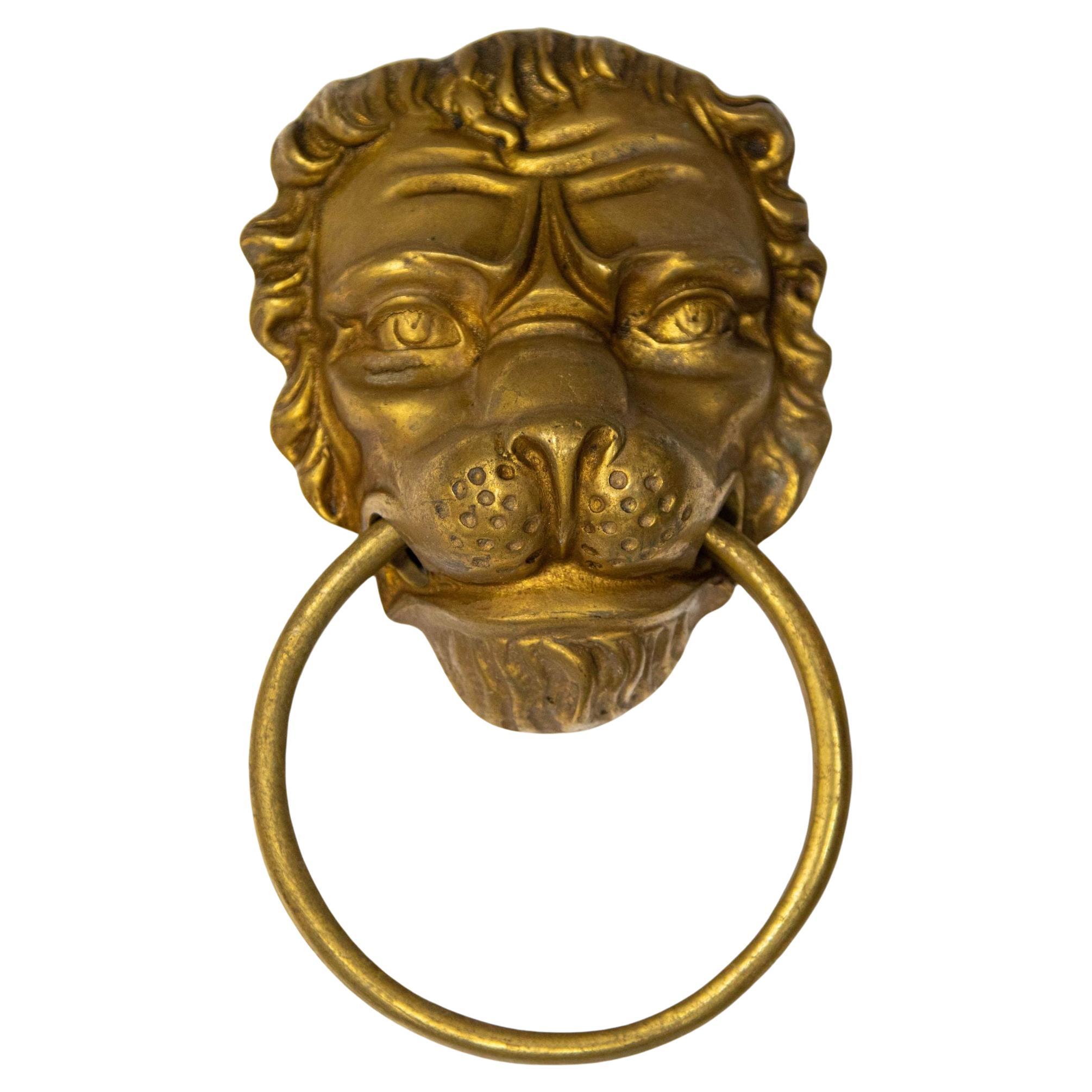 Battente per porta grande in ottone fuso vintage con testa di leone