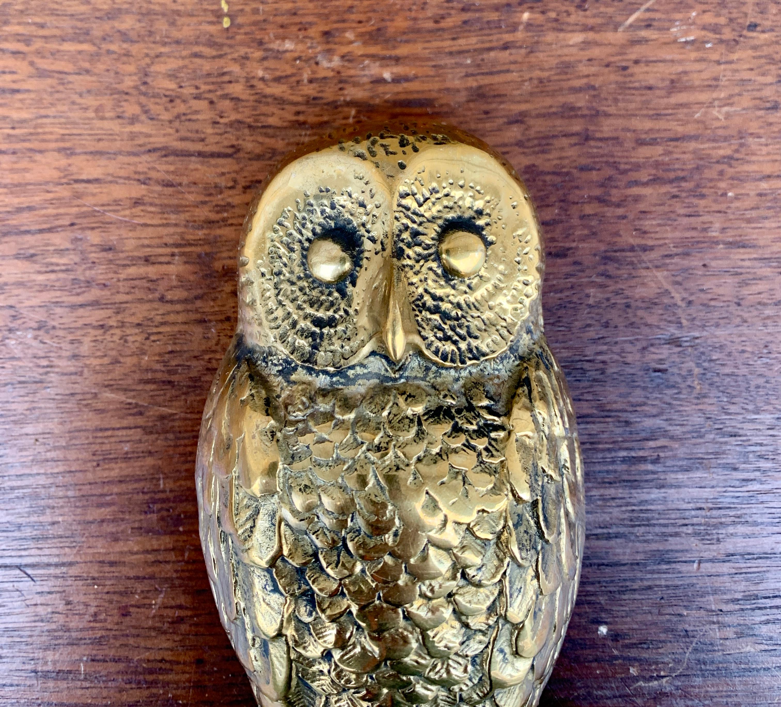 Mid-Century Modern Vintage Cast Brass Owl Door Knocker