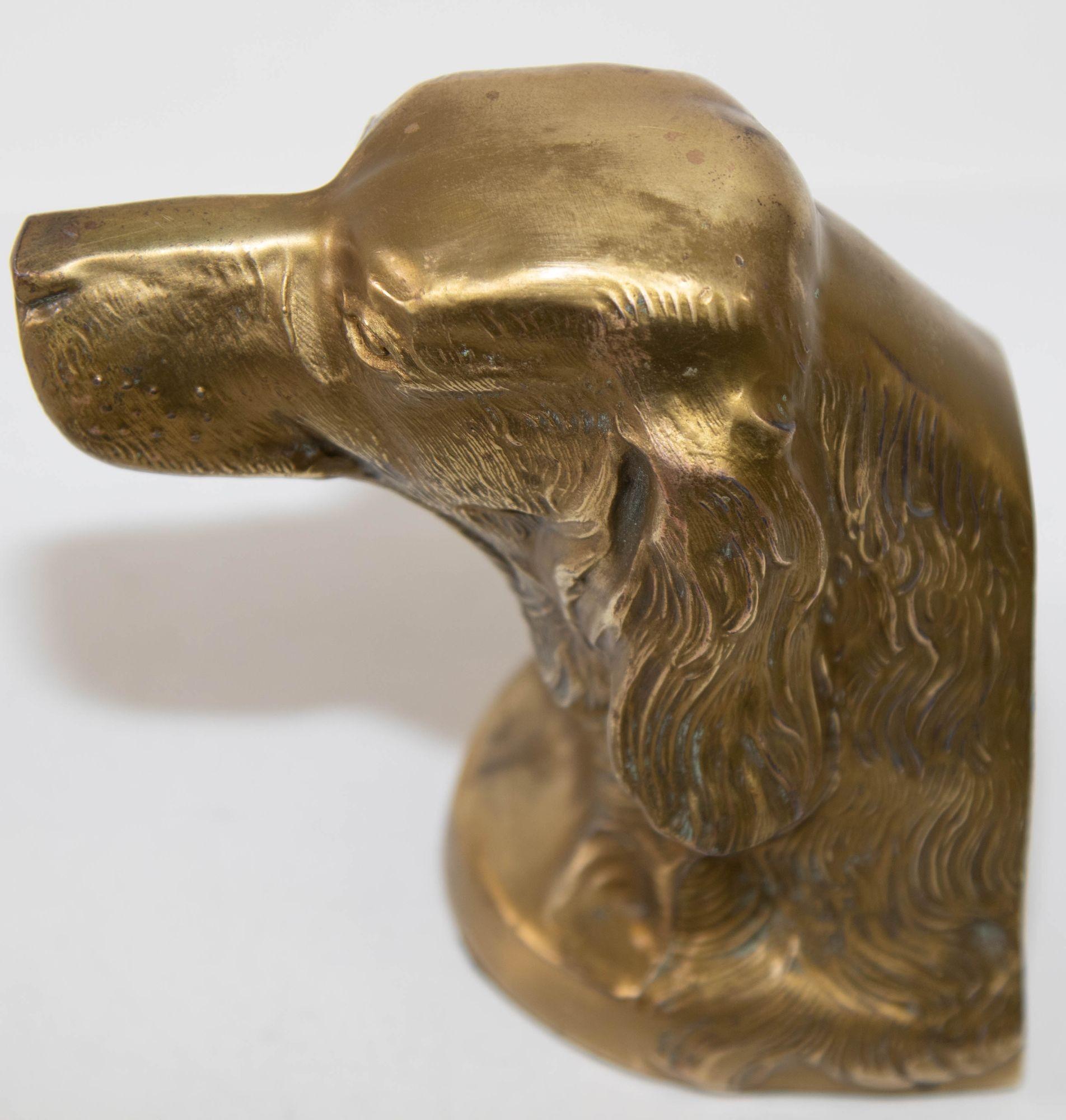 Vintage Cast Brass Sculpture of Beagle Dog Bust Bookend Paperweight For Sale 2