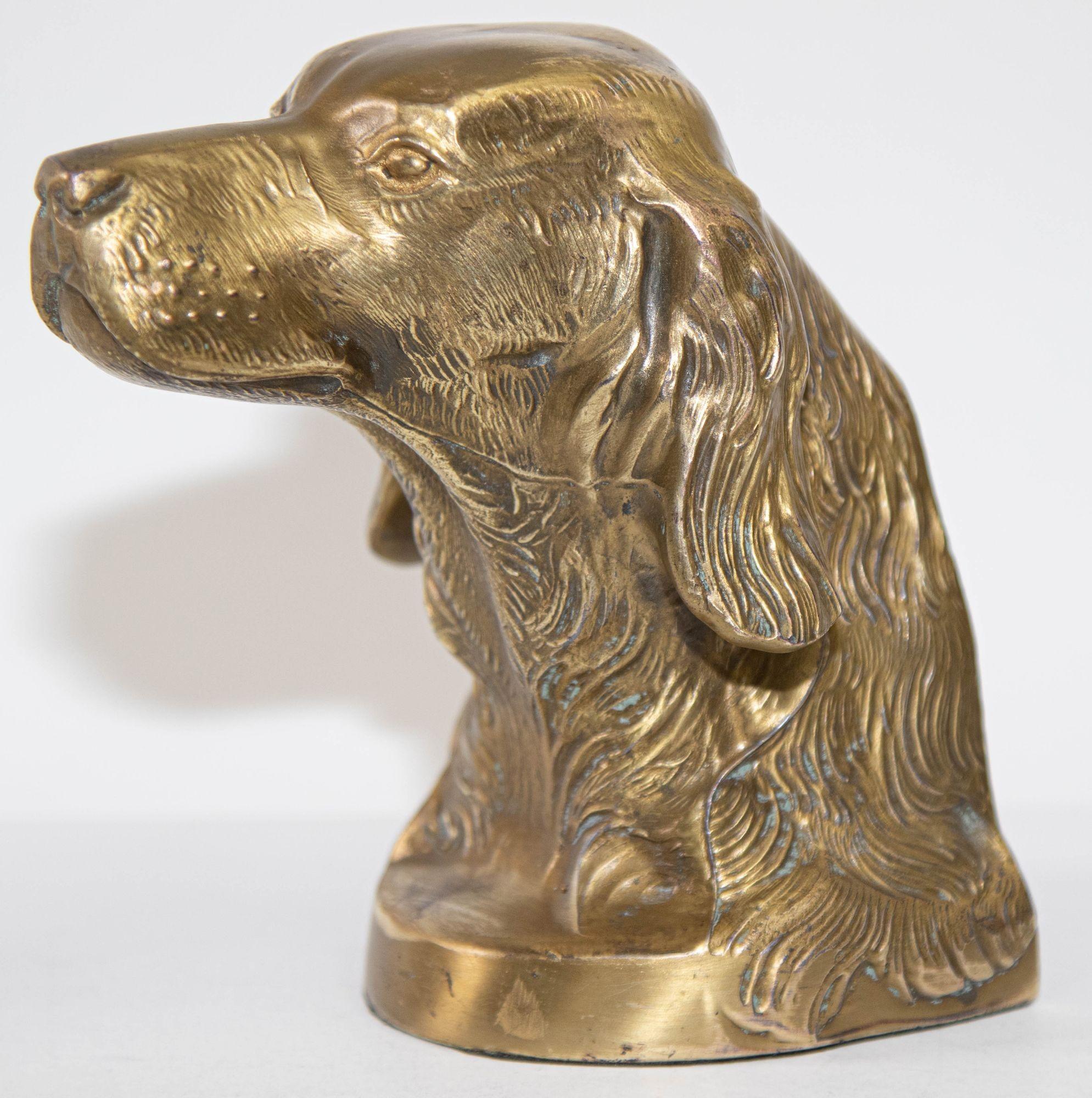 Vintage Cast Brass Sculpture of Beagle Dog Bust Bookend Paperweight For Sale 4