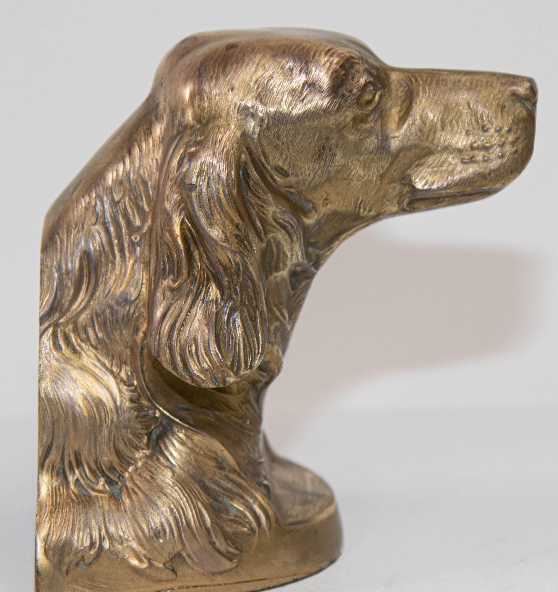 Victorian Vintage Cast Brass Sculpture of Beagle Dog Bust Bookend Paperweight For Sale