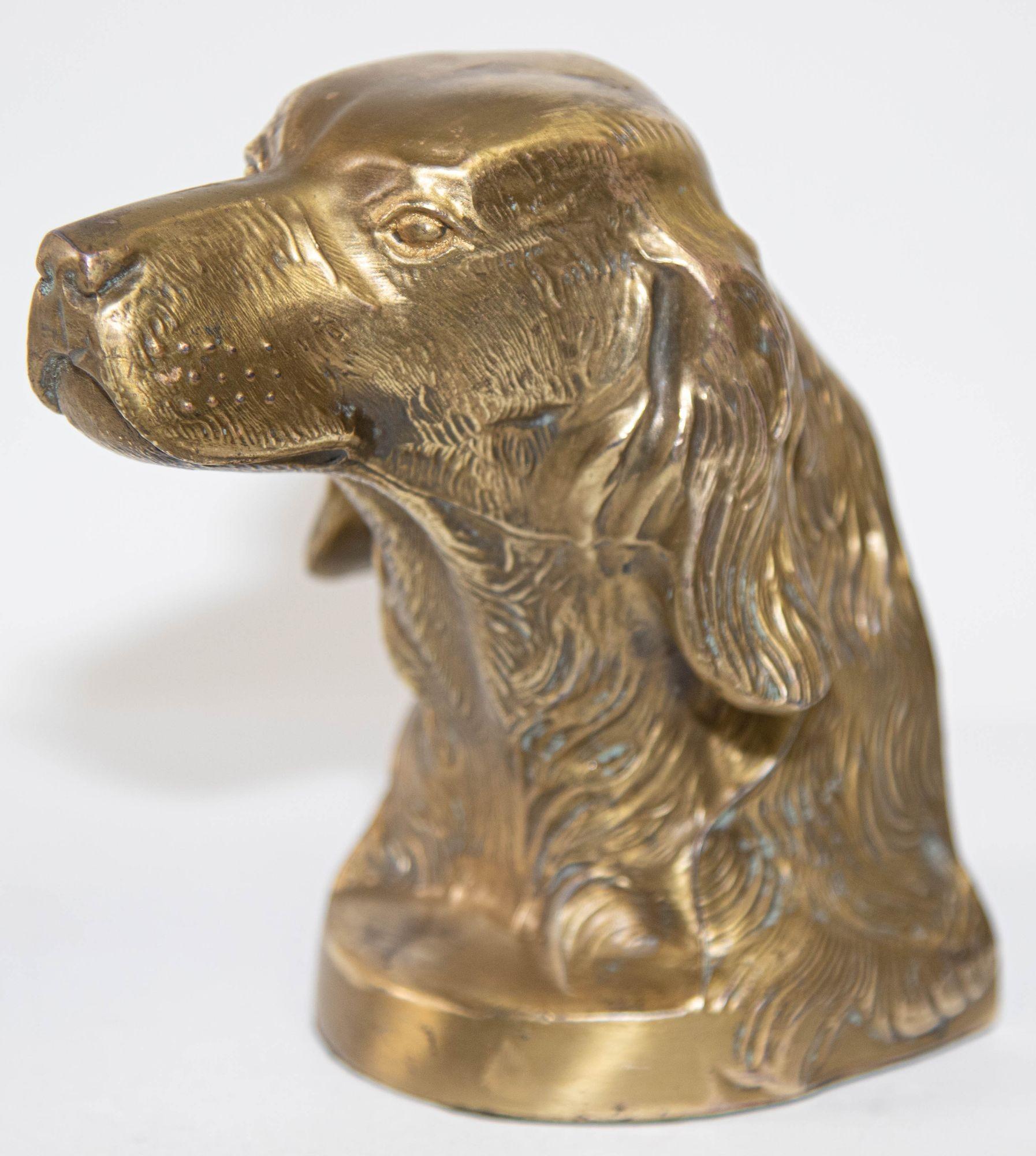 20th Century Vintage Cast Brass Sculpture of Beagle Dog Bust Bookend Paperweight For Sale
