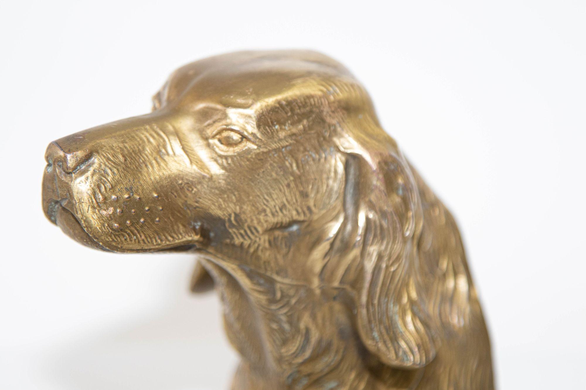 Metal Vintage Cast Brass Sculpture of Beagle Dog Bust Bookend Paperweight For Sale