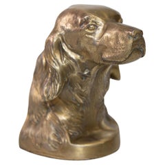 Retro Cast Brass Sculpture of Beagle Dog Bust Bookend Paperweight
