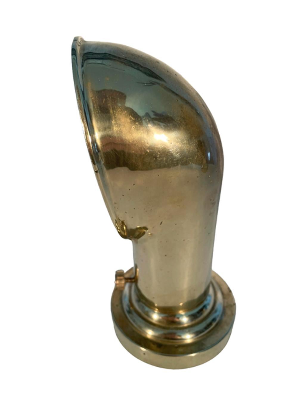 Midcentury sand-cast brass, nautical theme ashtray with a single cigar / cigarette rest in the form of a ships cowl vent, the stepped base can be removed for emptying and cleaning.