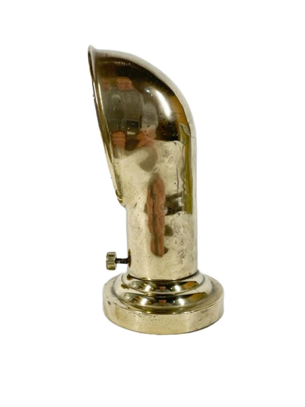 Mid-century sand-cast brass ashtray with a single rest in the form of a ships vent cowl, the pressure fit stepped base can be removed for emptying and cleaning.