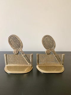Vintage Cast Brass Tennis Racket Bookends