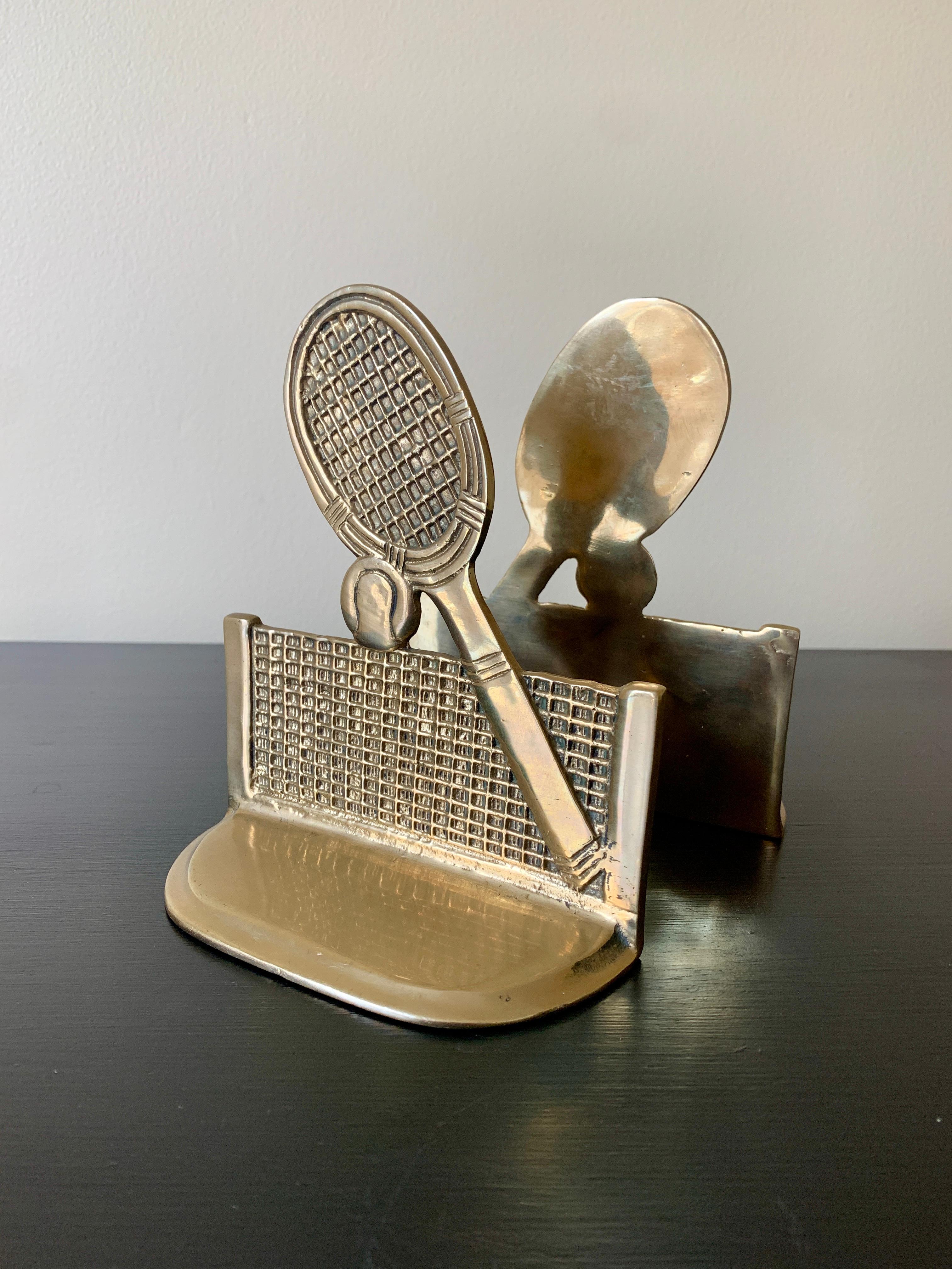 Mid-Century Modern Vintage Cast Brass Tennis Racket Bookends