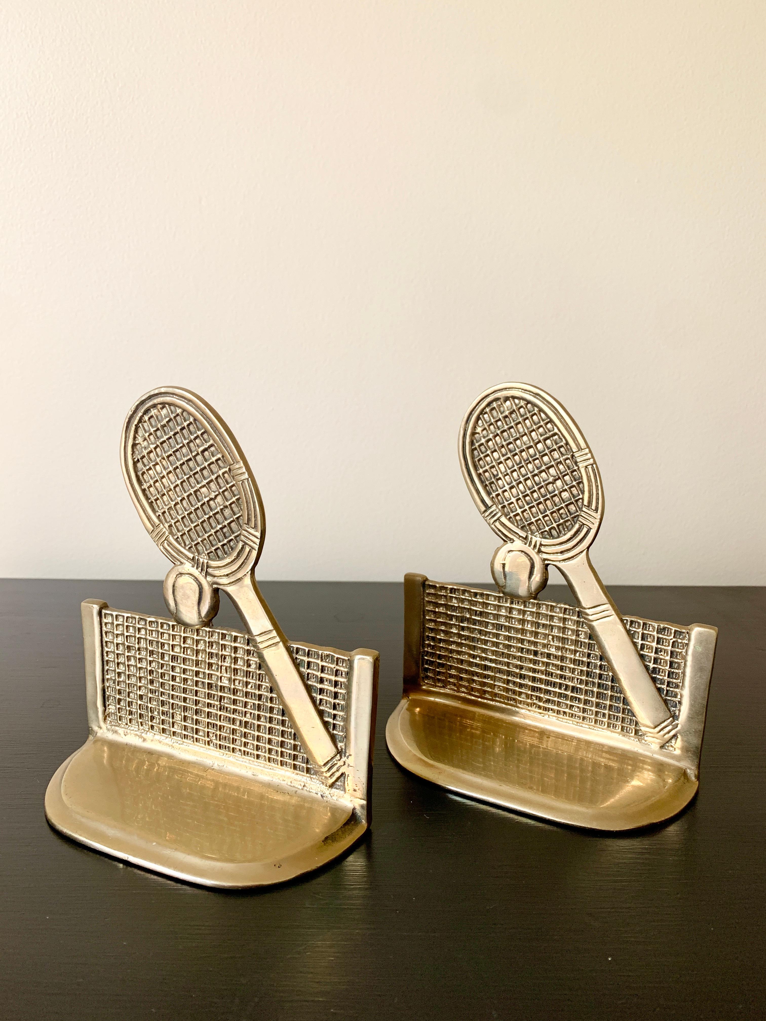 Vintage Cast Brass Tennis Racket Bookends 1