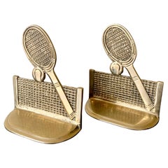 Reggilibri a forma di racchetta da tennis in ottone fuso vintage