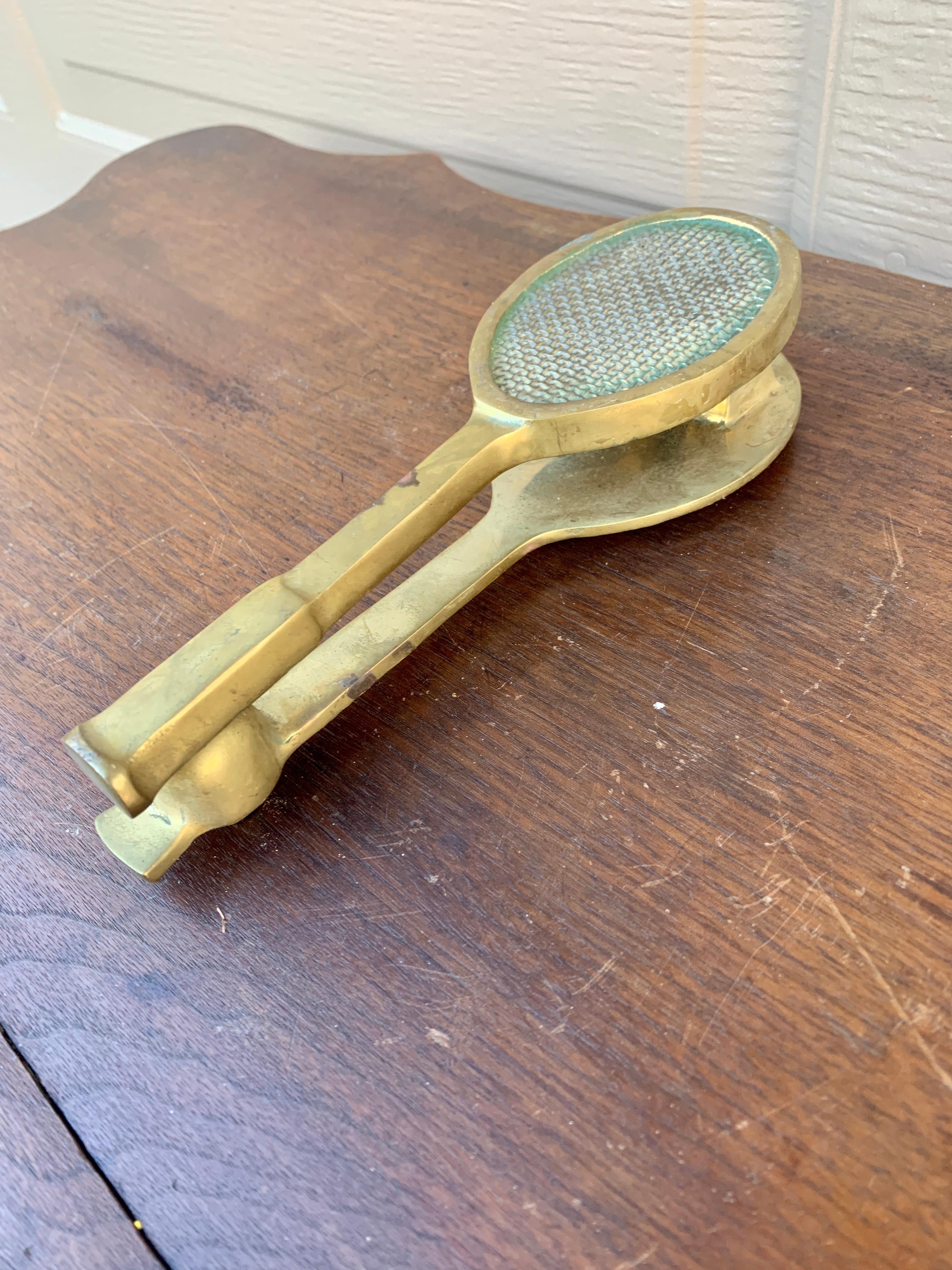 Mid-Century Modern Vintage Cast Brass Tennis Racket Door Knocker For Sale