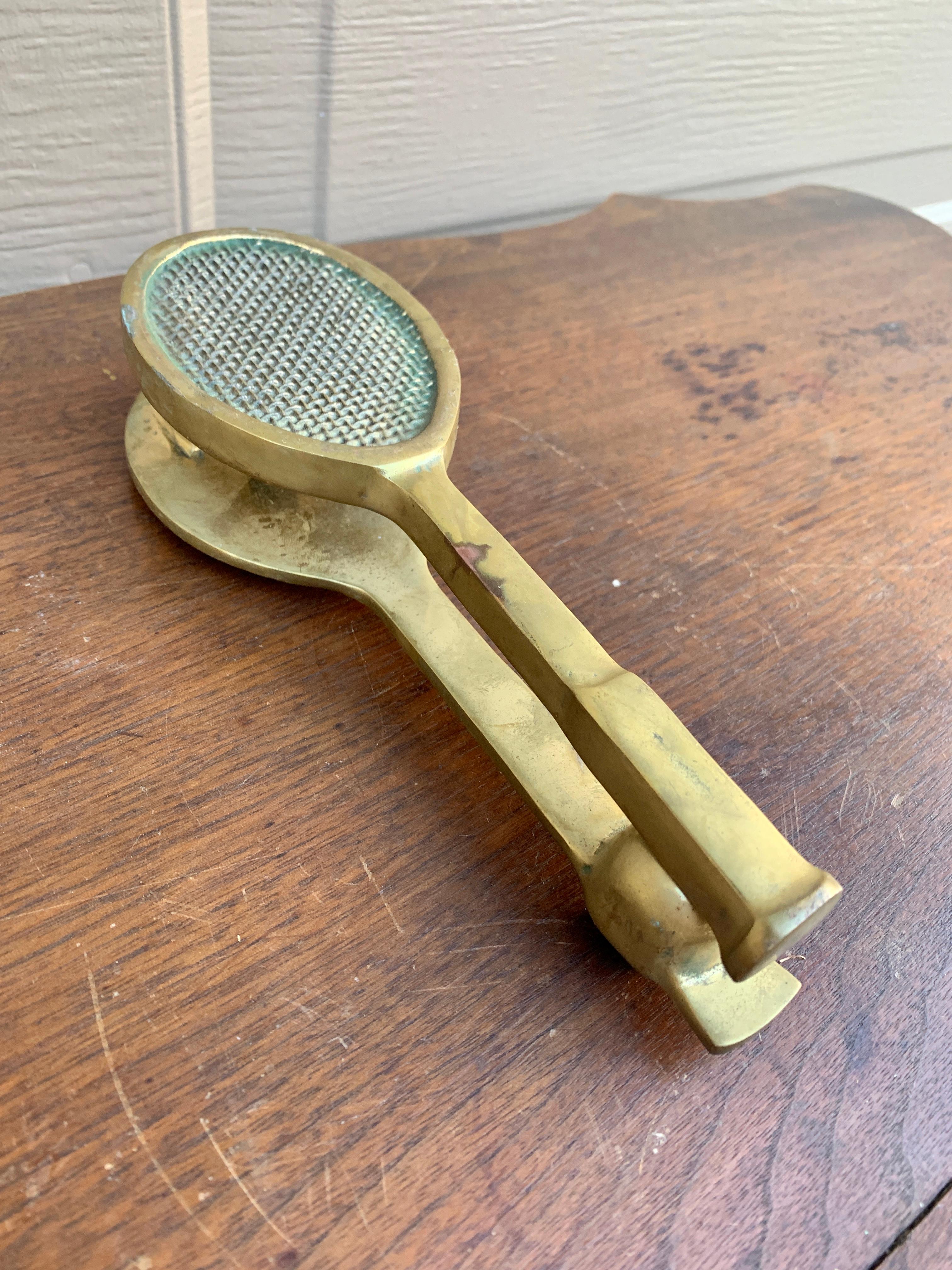 American Vintage Cast Brass Tennis Racket Door Knocker For Sale