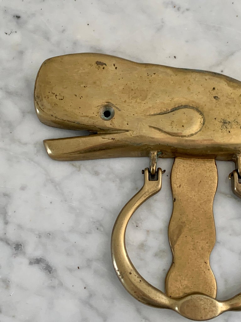 Vintage Cast Brass Whale Door Knocker For Sale at 1stDibs