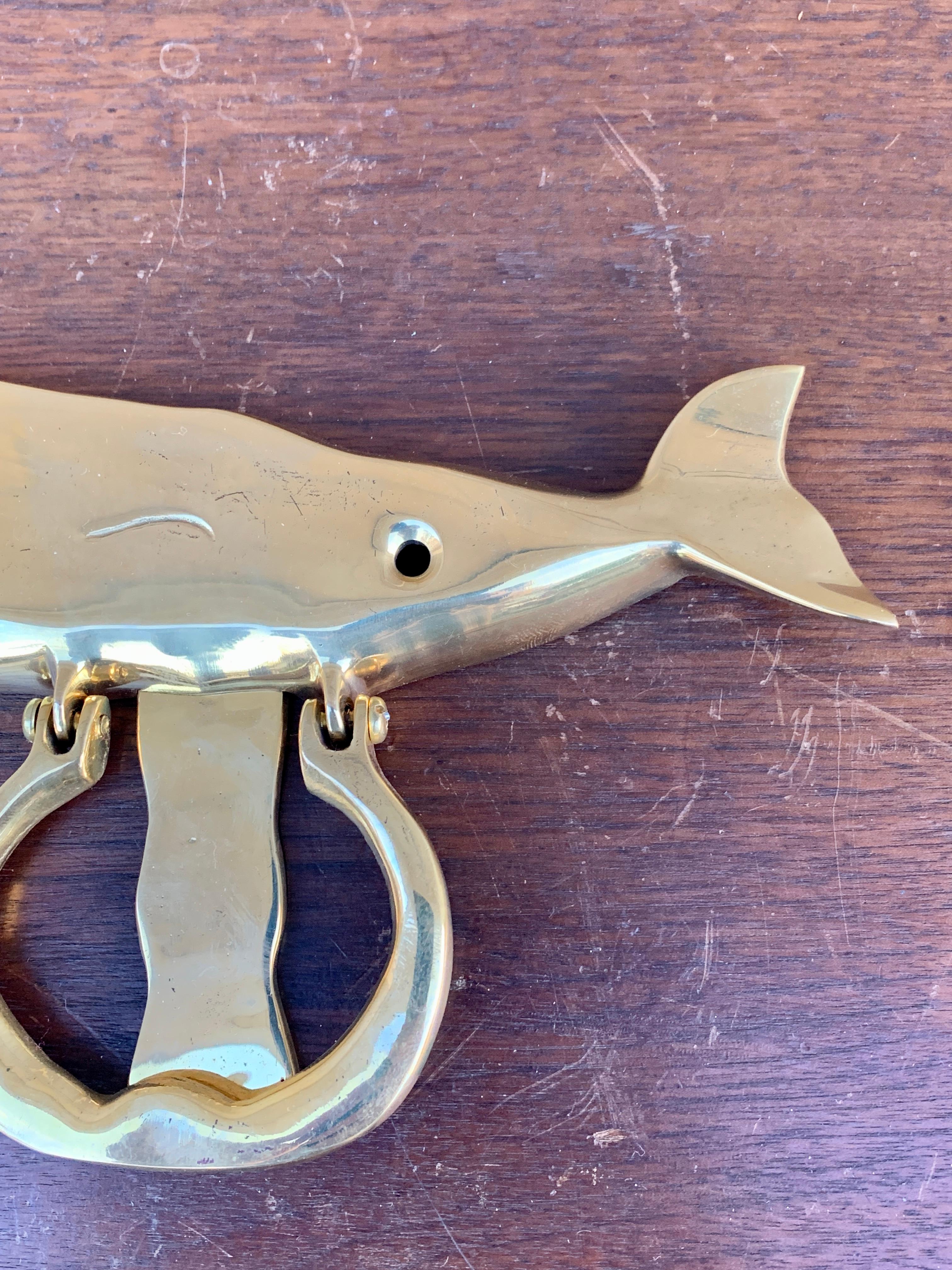Mid-Century Modern Vintage Cast Brass Whale Door Knocker