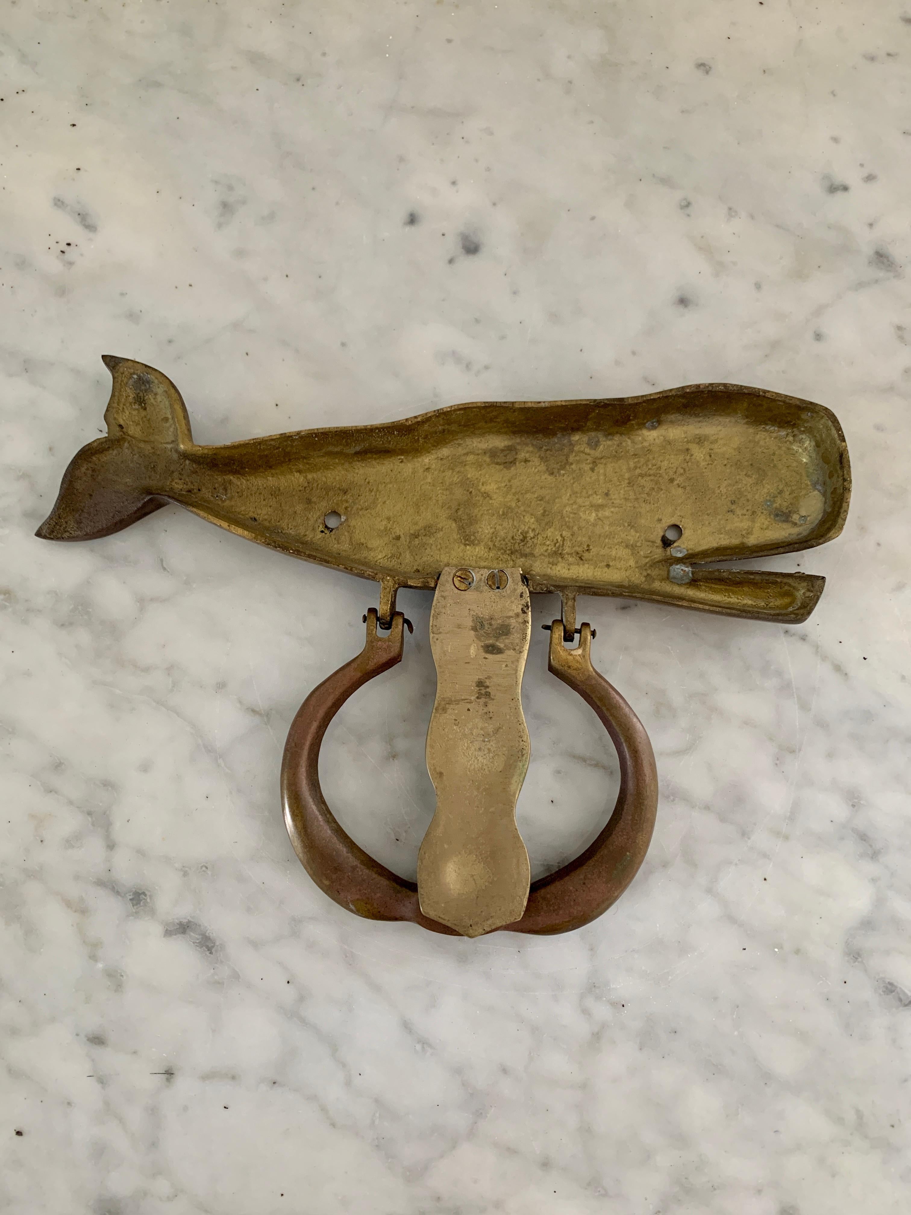 20th Century Vintage Cast Brass Whale Door Knocker